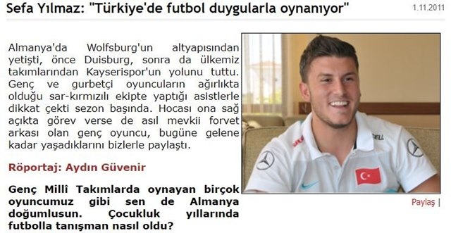 Sefa Yılmaz, TFF Tamsaha Dergisi Röportajı