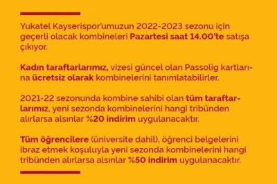Kayserispor Kombinelerinde %50’e Varan İndirim Var